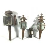 4 Antique Copper Coach Lanterns & Sconces