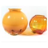 VTG Amber Glass Melon-Shaped Light Shade & Bowl
