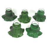 5 Green & White Cased Glass Shades