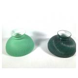 2 Spiral Ribbed Cased Glass Oil Lamp Shades