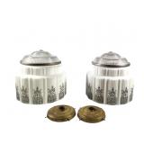 2 VTG Art Deco Milk Glass Pendant Light Shades