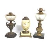 3 Antique Oil Lamp Bases & Fonts