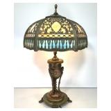 Neoclassical Green Onyx & Agate Lamp w/ Slag Shade