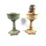 2 Enameled Oriental Style Oil Lamps