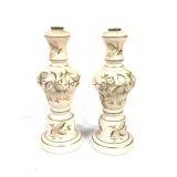 Pr. Pink Milk Glass Lamp Bases Handpainted w/ Gold