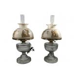 Pair VTG Elec. Greek Figural Hurricane Lamps
