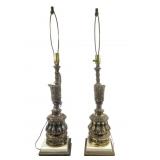 Pair Heavy Ewer Lamps w/ Marble Bases
