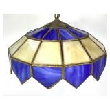 Sm White & Blue Stained Glass Hanging Lamp