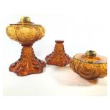 Pair Amber Drape Reproduction Oil Lamp Bases