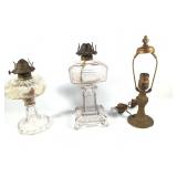 2 P&A Mfg Co Oil Lamp Bases & 1 Sm Electric Lamp
