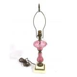 Cranberry Opalescent Swirl Glass Table Lamp