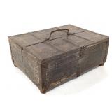 Carved Wood Box With Metal Brads And Reinforcement