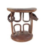 Neck Rest East Africa Carved Wood & Leather