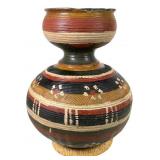 Polychrome Nupe Ceramic Carved Pot