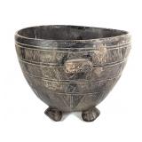 Carved Wood Footed Bowl Incised Designs