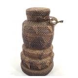 Lidded Grooved Woven Basket