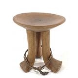 Wood Stool With Leather And Metal Affixing
