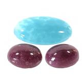 Gem Silica 2.9 CT  & 2 Ruby 3.58 CTTW Cabochons