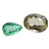 Emerald Pear Cut .39 Ct & Oval Berl Olive Gr .6 Ct