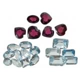 15 Aqua Assort Cuts 9 CTTW 6 Heart Garnets 5.7 CTW