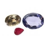 Blue Iolite 1.69 CT Gld Gr Zircon 1.75 CT Ruby .3