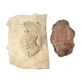 Ant. Carved Stone Mayan-Style & Terrecotta Head