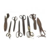 8 Antique Scissors & Shears - 12.5" Brass