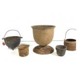 Small Old Cast Iron Cauldrons & Deco Urn