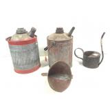 Vintage Fuel Cans w/Copper Oiler & Funnel