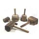 5 Primitive Wooden Mauls & Mallets