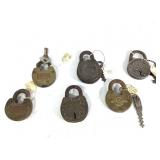 6 Vintage Brass Pad Locks