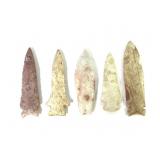 5 Chert Flint Spear Points - Largest 5"