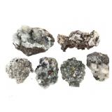 6 Psilomelane Cal Malachite Selenite Chalcopyrite+