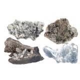 4 Celestite Quartz Calcite Psilomelane Pyrite+