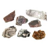 7 Selenite Xls w Incl. 2 Vanadinite Xls Creedite +