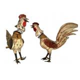 Pair of Paper Mache Chickens Folk Art