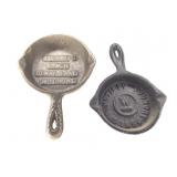 2 Souvenir Mini Cast Iron Skillets 3" & 3 1/4"