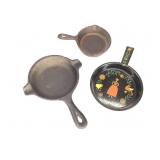 Vtg Mini Cast Iron & Painted Skillet Ashtrays