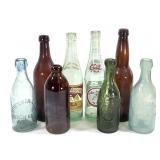 8 Vtg Amber, Green & Clear Glass Bottles