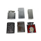 6 Vtg Lighters Zippo DeLusce, Scripto +