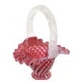 Fenton Pink Swirled Hobnail Glass Basket