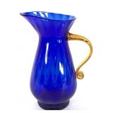 Blenko Cobalt & Amber Art Glass Pitcher