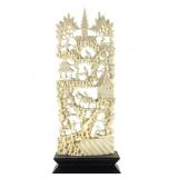 Chinese Hand Carved Village Sculpture w/ Wood Base