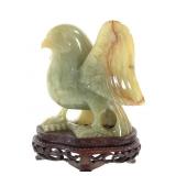 Chinese Carved Bowenite Jade Bird w/ Wood Base