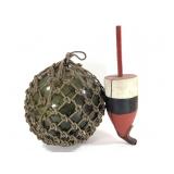 12" Green Glass Japanese Float w Rope Net