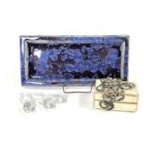 Art Glass Tadpoles + Pottery Lidded Box & Tray