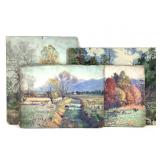 4 Primitive Brown Cty Landscape Paintings