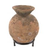 Early Earthenware Pottery Vase w/ Display Stand