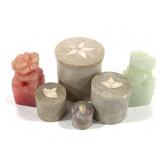 Carved Stone Jars w/ MOP Inlaid Lids +