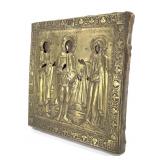 Russian Icon Three Patron Saints Wood & Metal